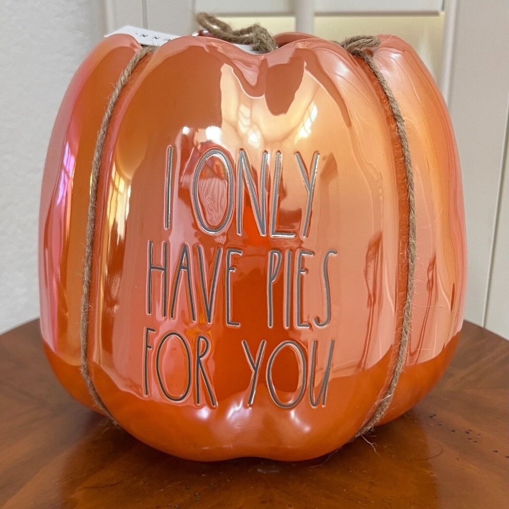 Rae Dunn I ONLY HAVE PIES FOR YOU Orange Luster Finish 7"x7" Pumpkin Planter New